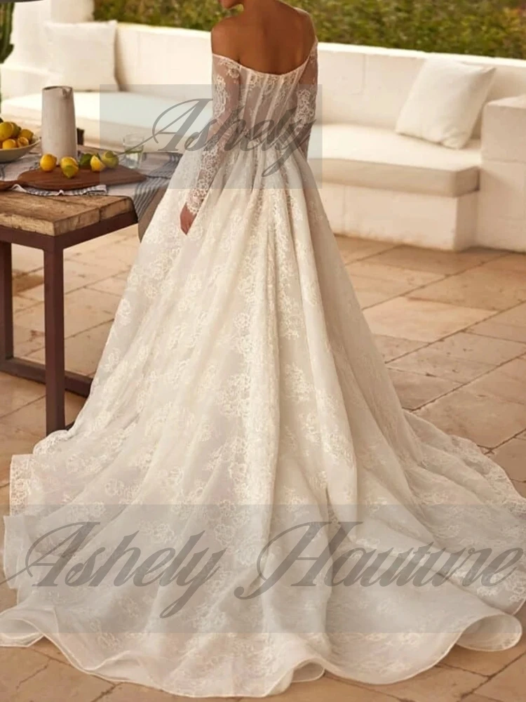 A3212 elegantes vestidos De novia bohemios con encaje De manga larga una línea Croset hasta el suelo Vestido De novia personalizado