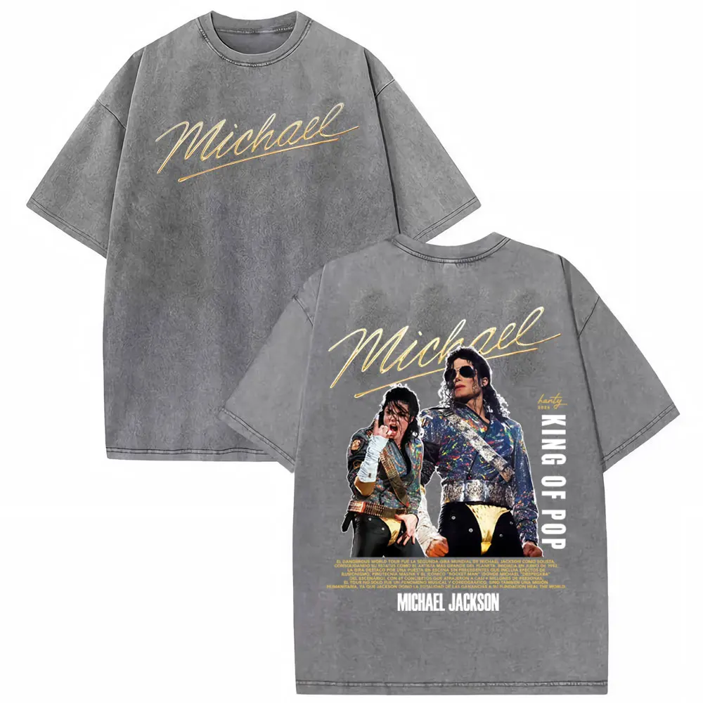 Michael Jackson King of Pop World Tour Vintage Washed T Shirt Men Women Fashion Gothic Classic T-shirts Summer Tops Cozy T-shirt