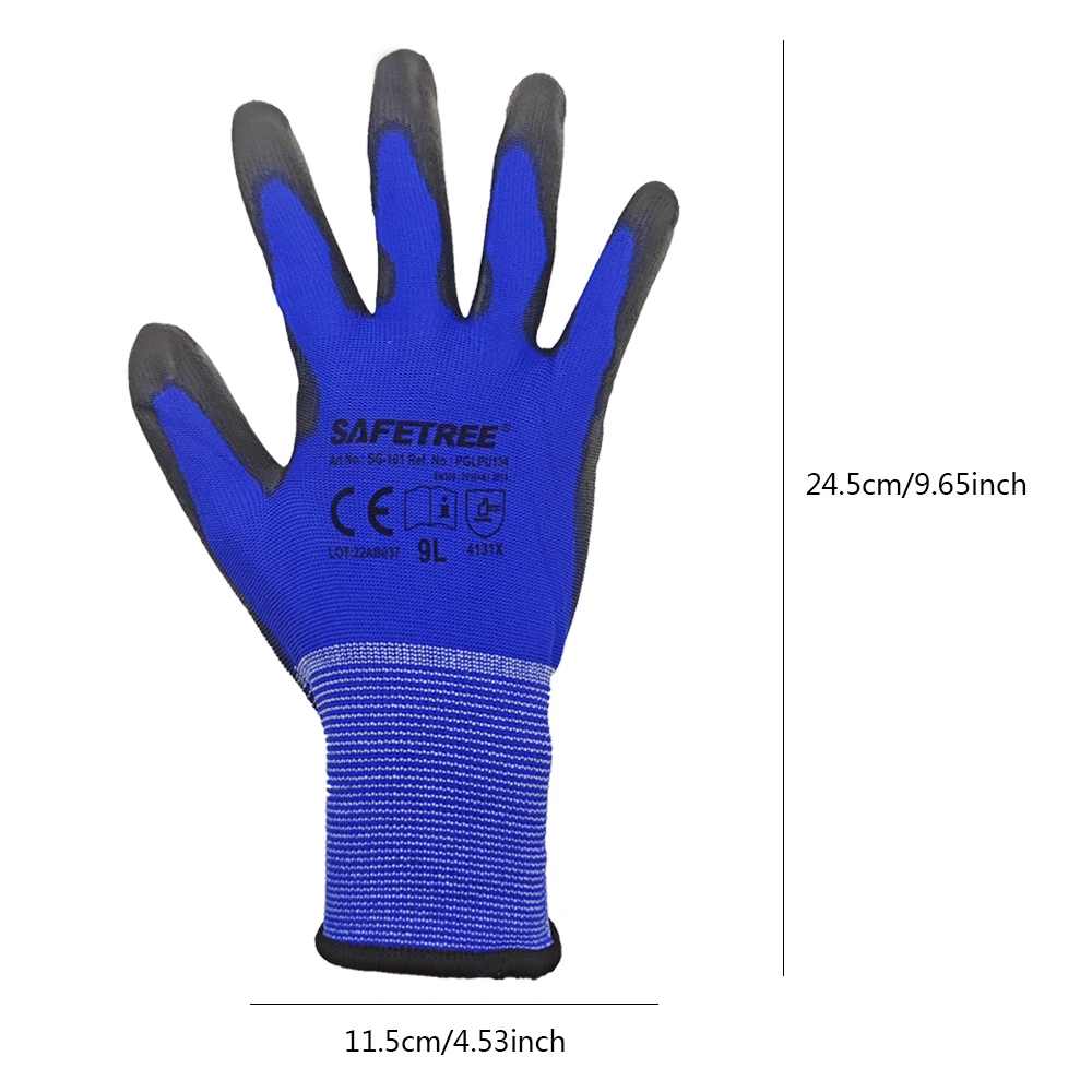 SAFETREE 1/12pairs EN3884131X Nylon PU dipped Safety Glove Light Weight Hand Gloves Coating Gloves for Work