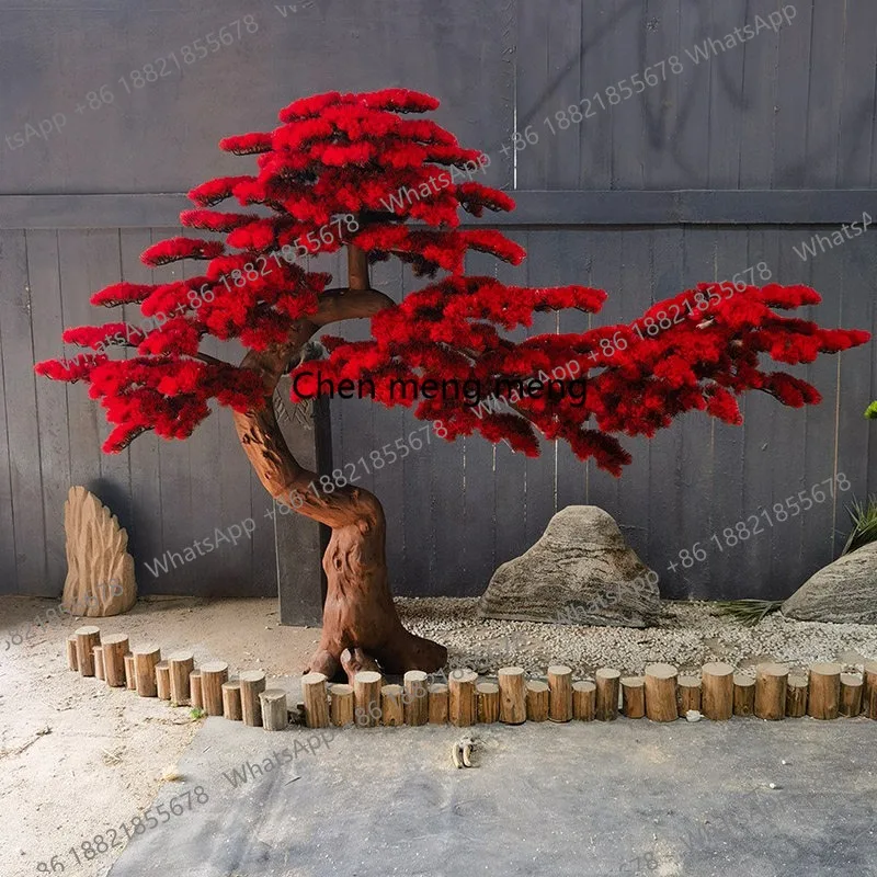 Simulation red pine tree welcome pine new Chinese root carved wood beauty pine exhibition hall staircase shop modeling fake tree