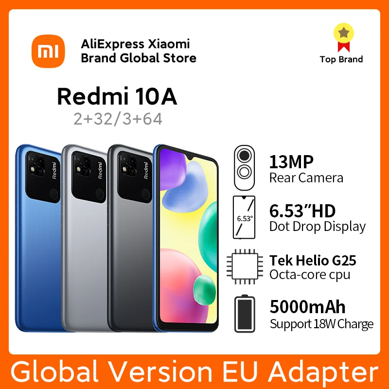 Xiaomi Redmi 10A Global Version Original Smartphone 2GB+32GB/4GB+128GB MTK Helio G25 6.53