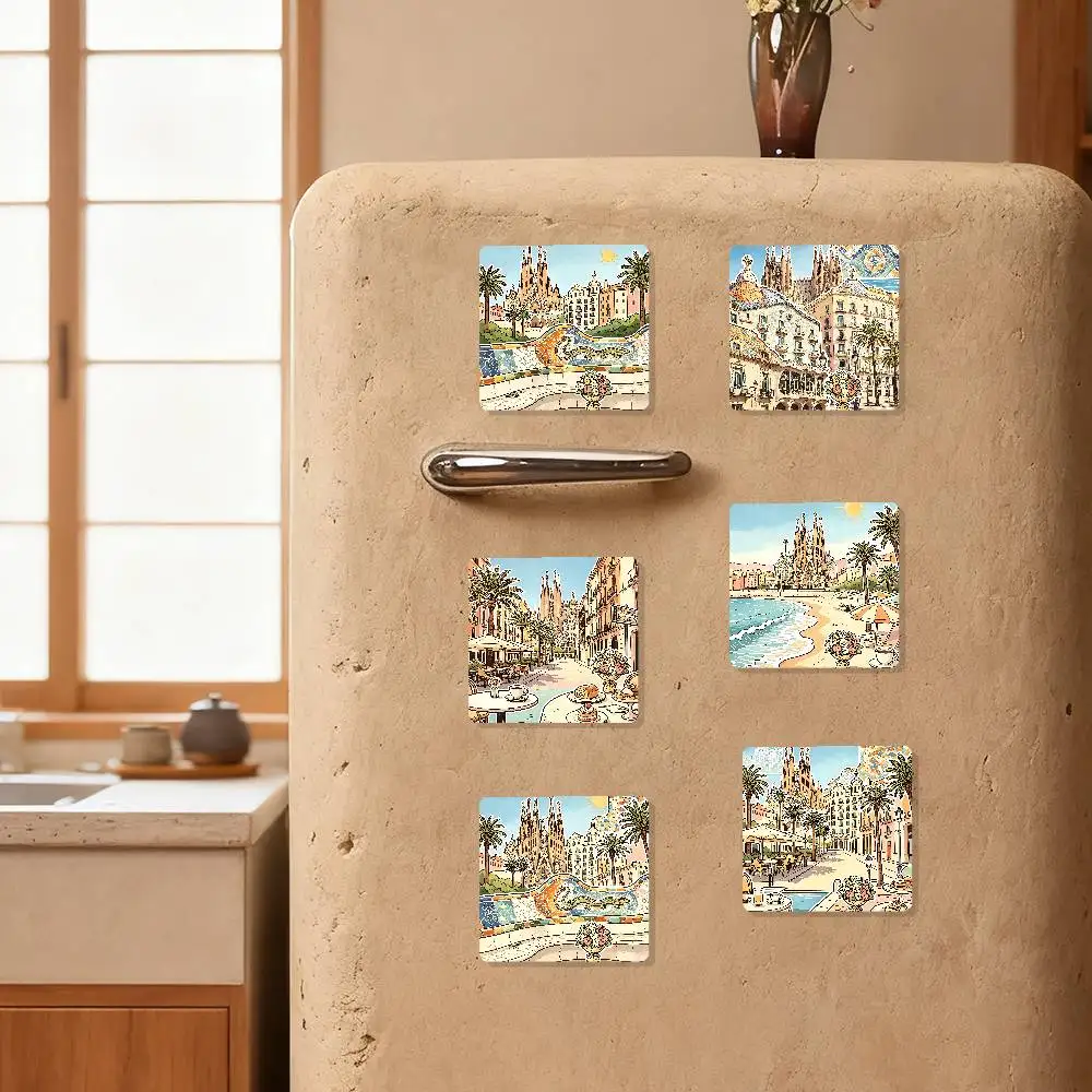 Barcelona City Art Refrigerator Magnets Magnet Personalized Fridge Magnet Square Shape Fridge Refrigerator Wall Door Decoration