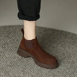 2024 Autumn Women Boots Round Toe High Heel Cow Suede Leather Women Shoes Boots Winter Chunky Heel Ankle Boots Genuine Leather