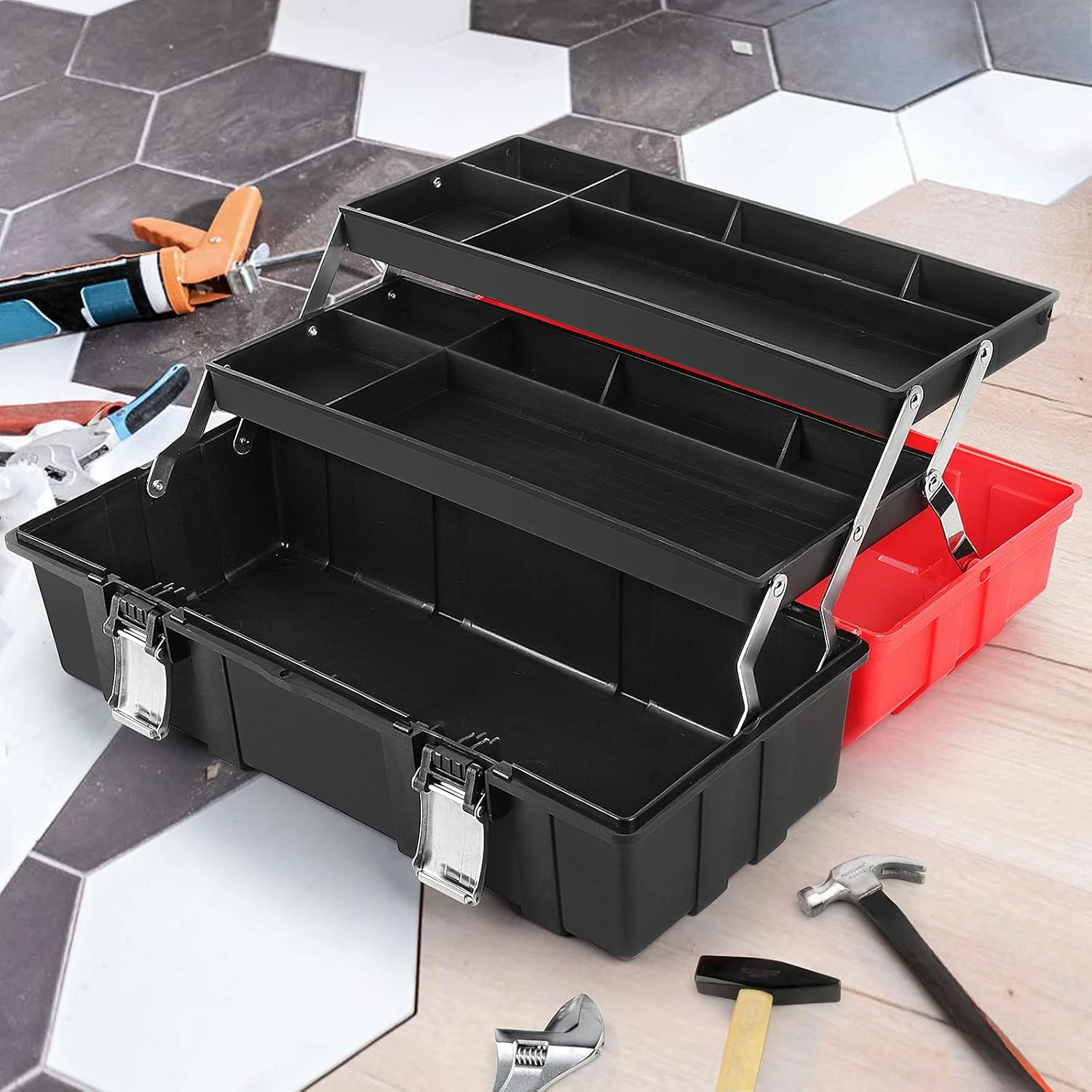 Plastic Storage Toolbox, Multi-Function Organizer with Tray and Dividers