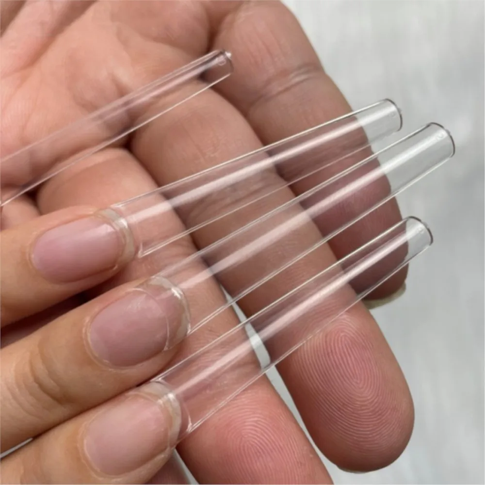 تابوت مربع مزيف ، أطراف أظافر بغطاء كامل ، أظافر طويلة جدًا ، أكريليك صناعي ، فرنسي ، واضح ، طبيعة ، من من من من من الخارج ، 3x l ،