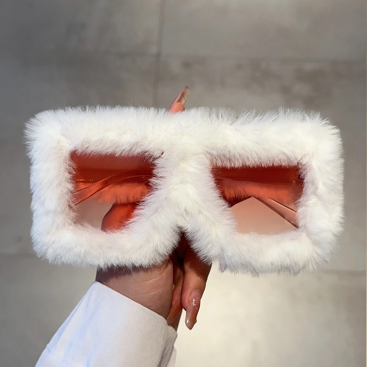 KAMMPT Oversized Plush Sunglasses Y2K Fluffy Square Punk Sun Glasses Trendy Novelty Decor Winter Shades for Christmas Party