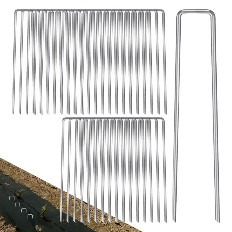 

100 Pieces Garden Pegs Metal Tent Pegs U-shaped Gardening Nails Stakes Fence Steel Wire Lawn Spikes For Ground Sheets Membrane