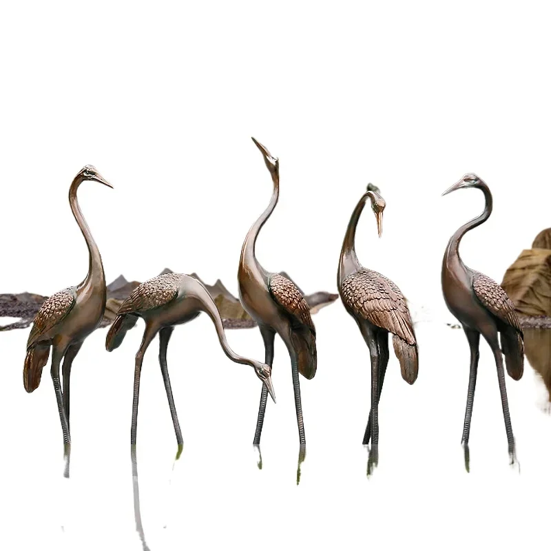 Imitation copper abstract crane sculpture ornament sales department new Chinese courtyard decoration outdoor garden scenery