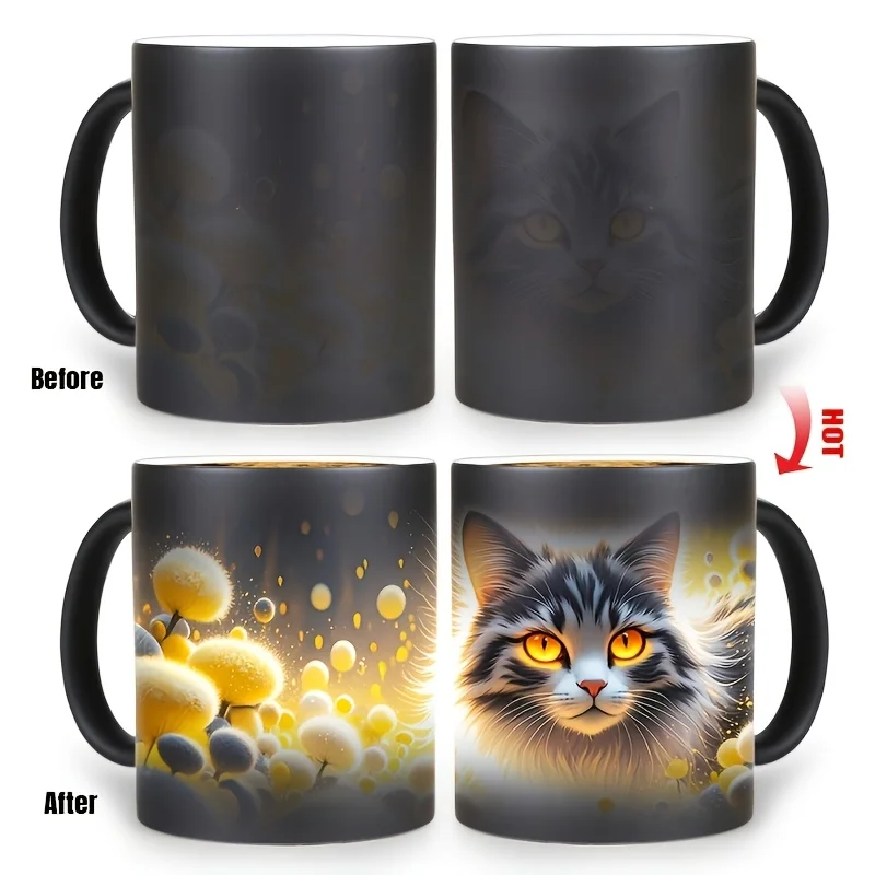 Cute Cat Ceramic Color Changing Coffee Mug Cat Design Cup Creative Gift for Friends Family