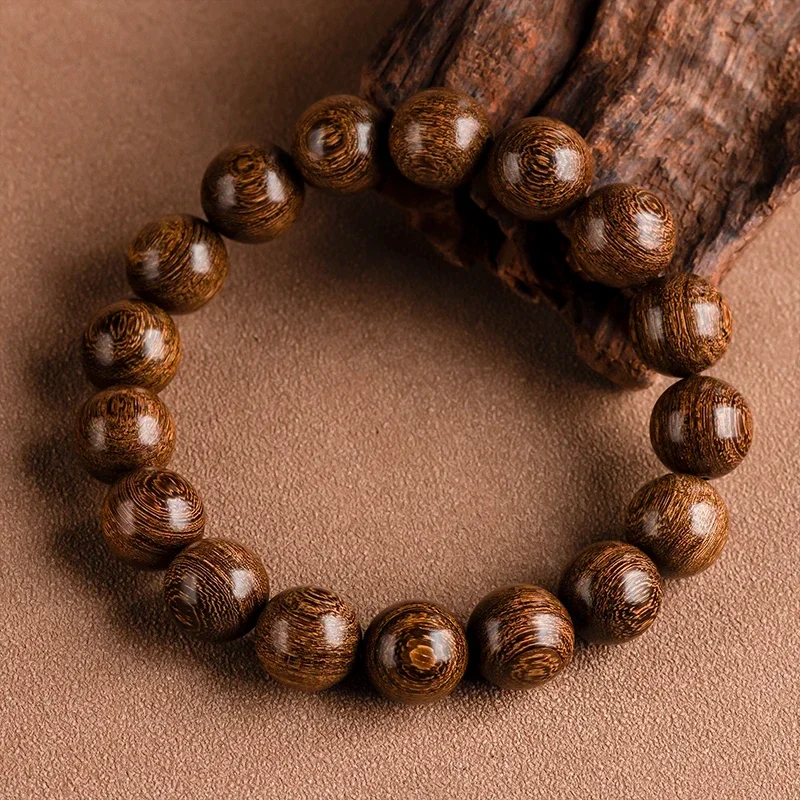 Authentic Golden Silk Sandalwood Bracelet Male Ethnic Style Buddha Beads Rosary Plate Play Wooden HandString Female Student Gift