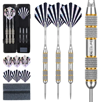 CyeeLife 24g Professionelles Dart-Set, 3-teilig, Stahlspitze, Darts, Flights, Anti-Fall, Hart-Dart, reines Kupfer, Dart, fliegend, für Dartscheibe