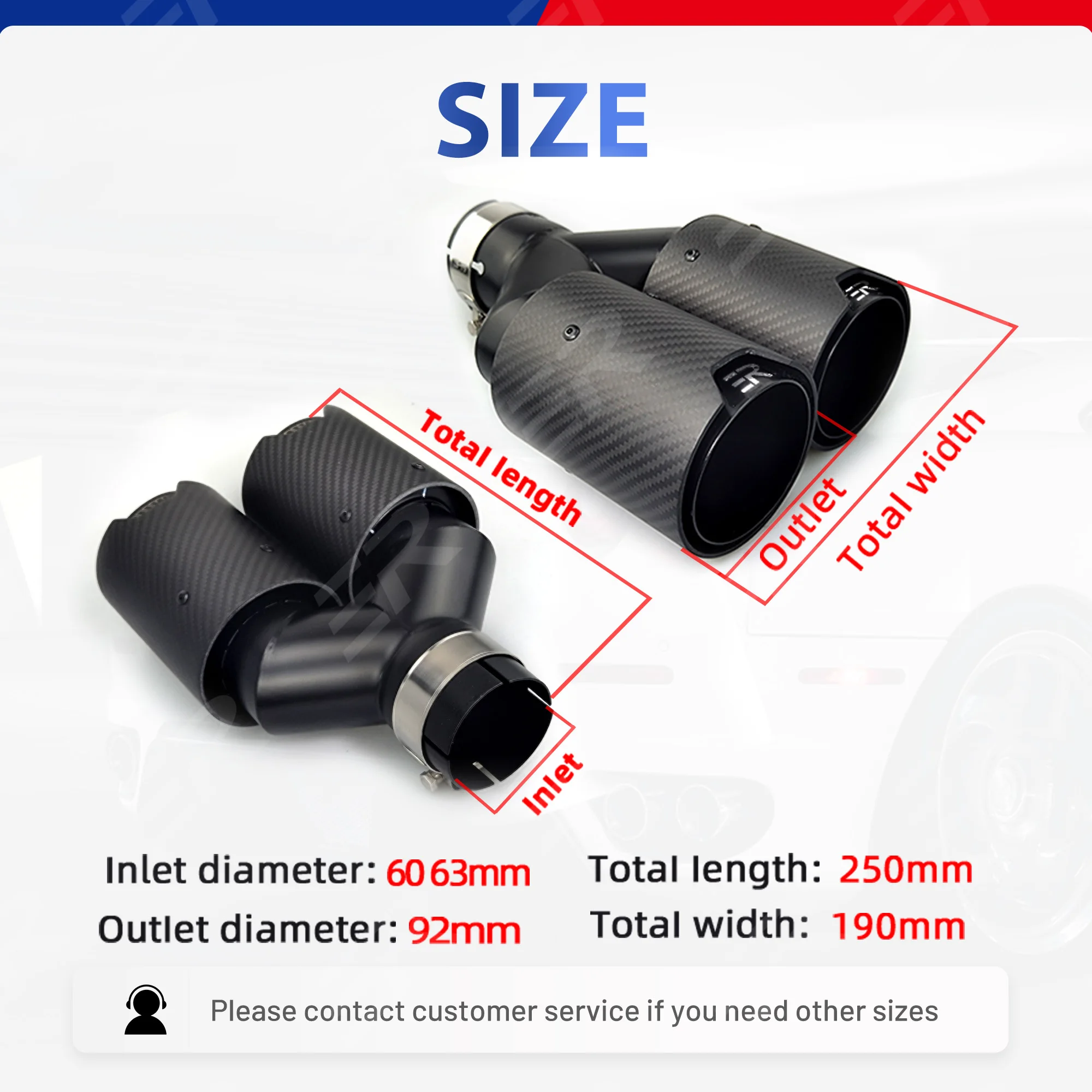 ER Upgrade Matte Carbon Fiber Exhaust tips Double Outlet Universal Car accessories Decoration Stainless Muffler nozzles