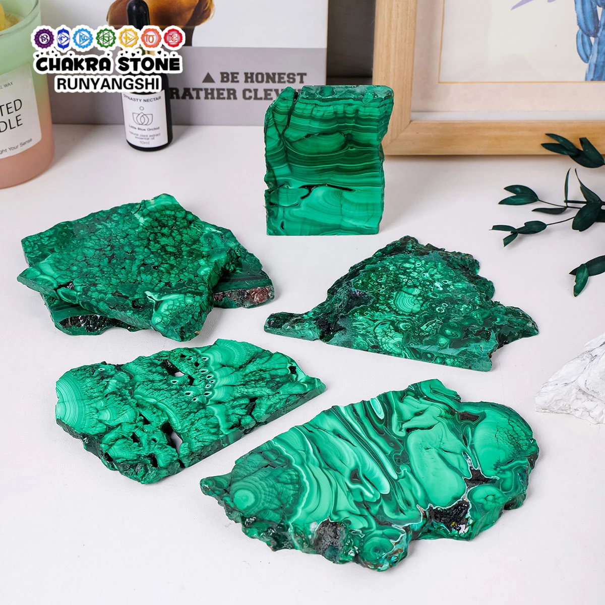 

Natural Crystal Malachite Slice Up Minerals Specimen Raw Mineral Decorative Irregular Shape DIY Landscape Rock