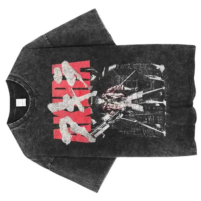 

Винтажная стираная футболка с японским аниме «Акира», уличная одежда в стиле Харадзюку, повседневный хлопковый мужской топ унисекс с круглым вырезом и короткими рукавами