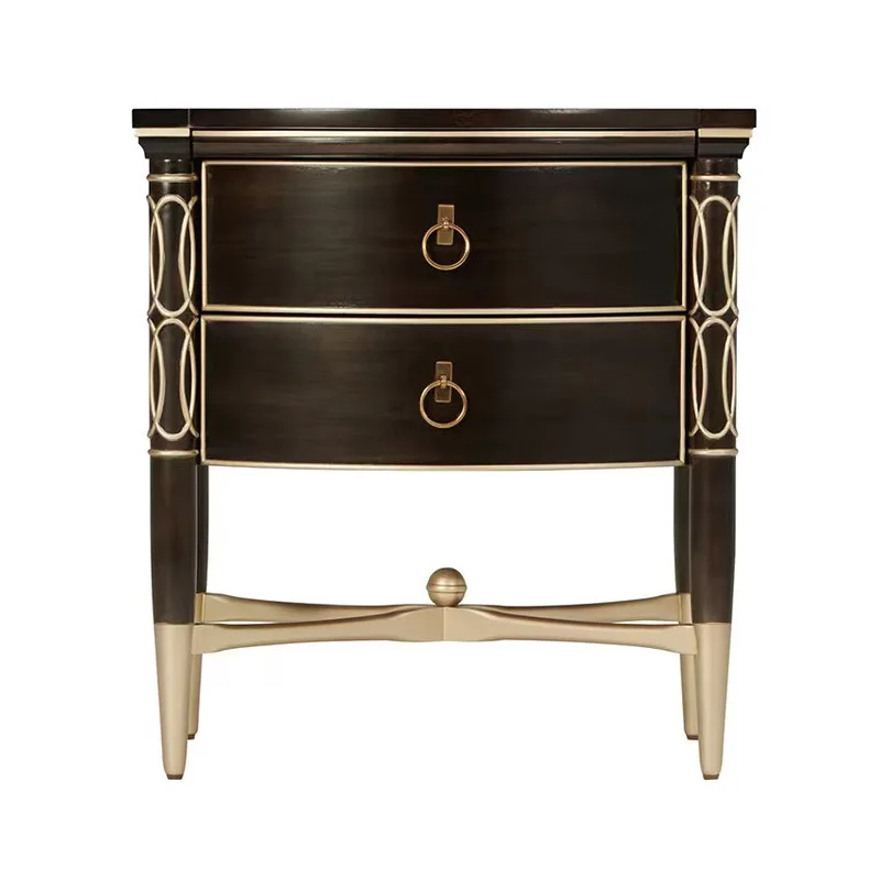 

Solid wood bedside table Neoclassical wood gold-painted light luxury Bedroom