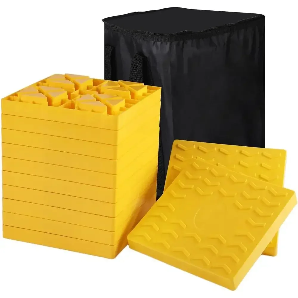 RV Camper Leveling Blocks 12-Pack, Heavy-Duty Interlocking Anti-Slip Stabilizer Blocks with Carry Bag for Car SUV RV Trailer & M