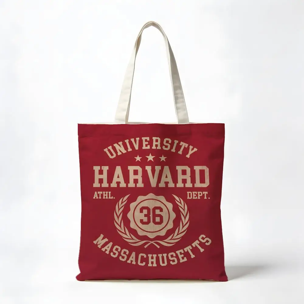 Harvard University Storage Bags Washable Reversible Shopping Bag with White Handles, for Daily School & Market Use