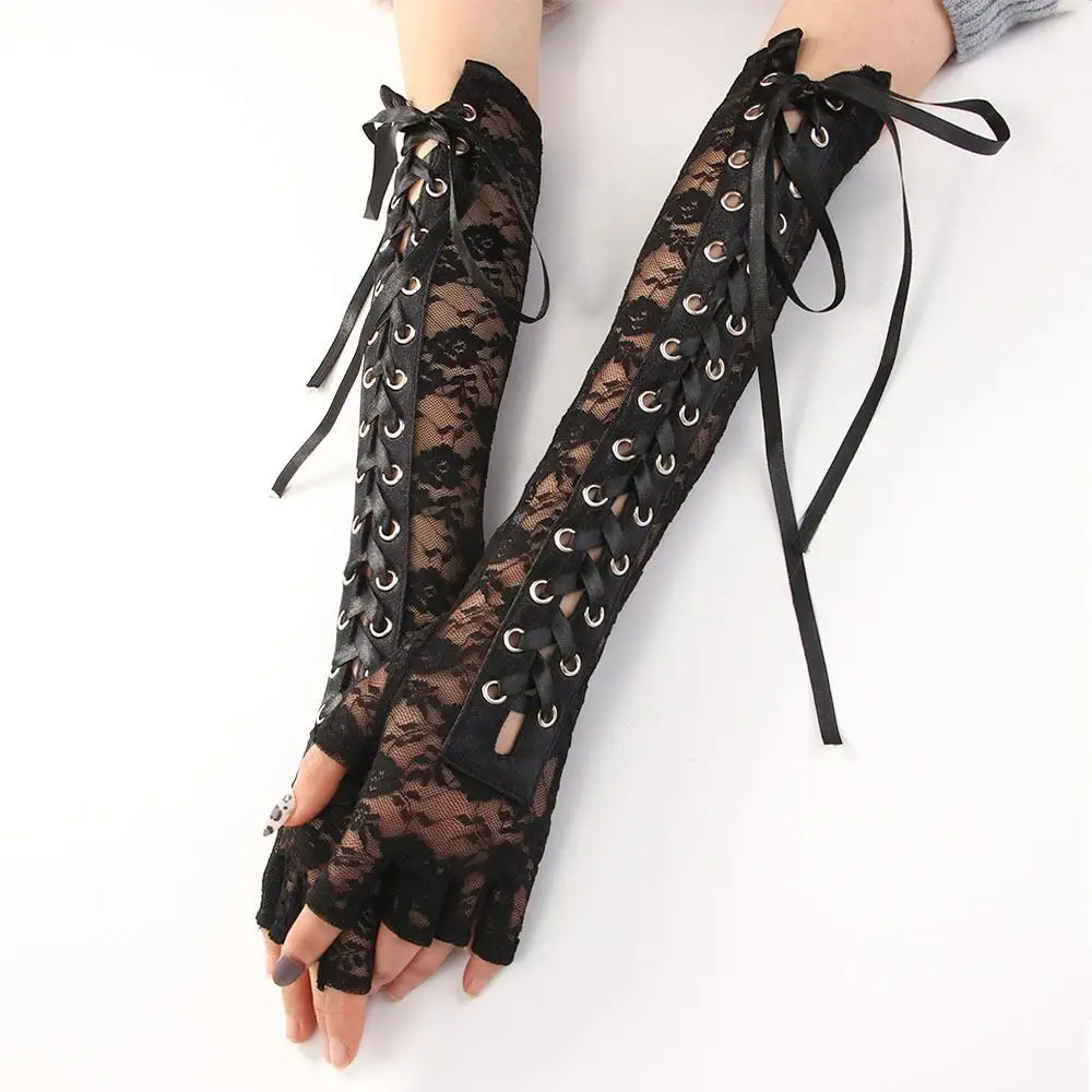 Vingerloze Vrouwen Sexy Steampunk Lint Trouwfeest Handschoenen Cosplay Kostuums Accessoires Clubkleding Kant Wanten