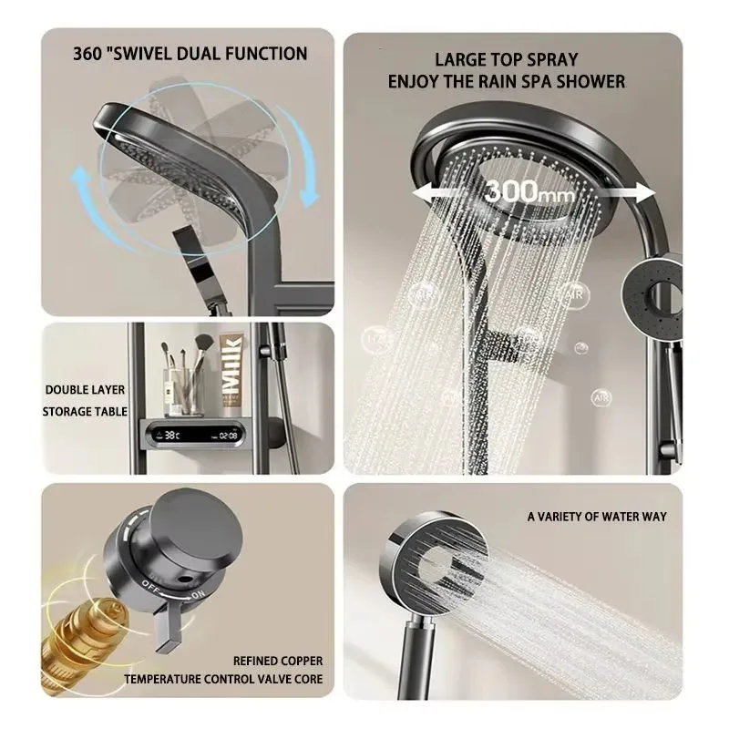 

Brass Multifunctional Digital Display Handheld Rain Shower Mixer Set
