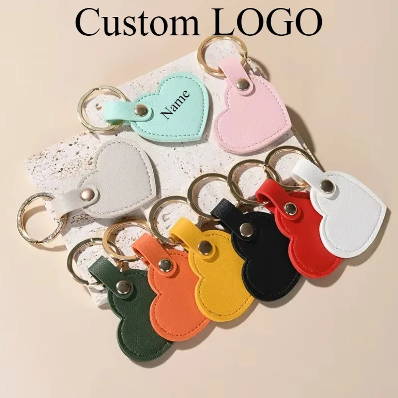 Valentine Custom Logo Name Leather Heart Keychain Pendant Creative Colorful Keyring Bag Key Ring Decoration for Lovers Gift