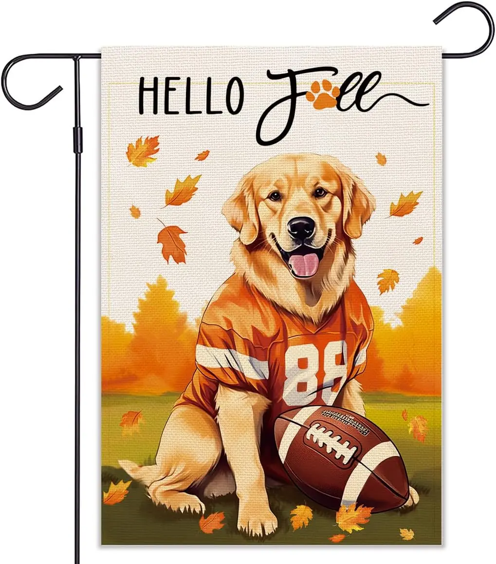 Balgardekor Football Fall Golden Retriever Garden Flag For Outside Welcome Burlap Flag Fall Decorations Outdoor Dog Thanksgiving