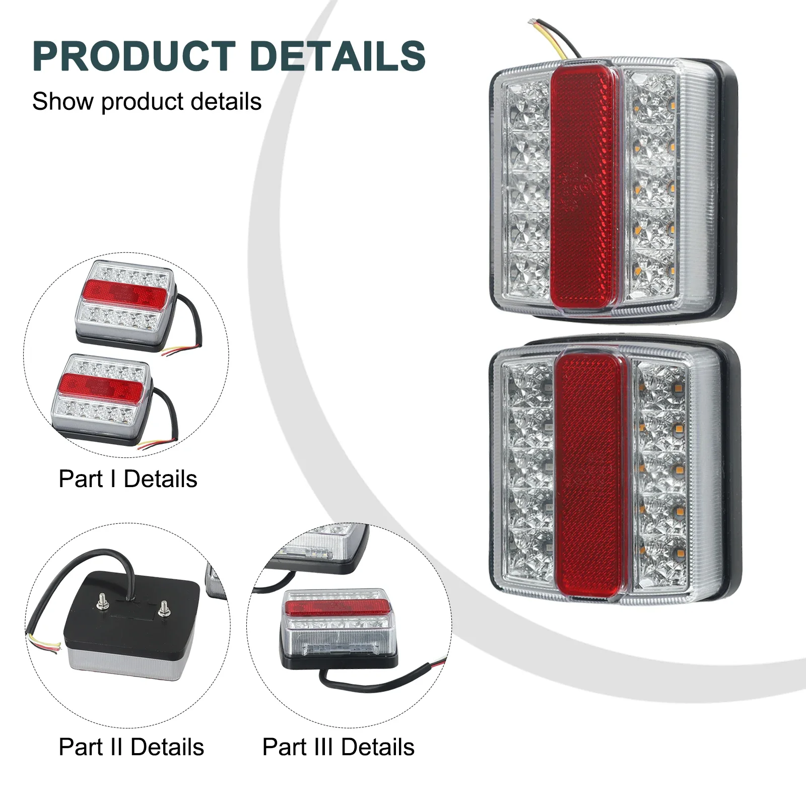 2Pcs Rear LED Submersible Trailer Tail Lights Kit Boat MarkersTruck Waterproof 12V 15LED Campers Trailers Taillights