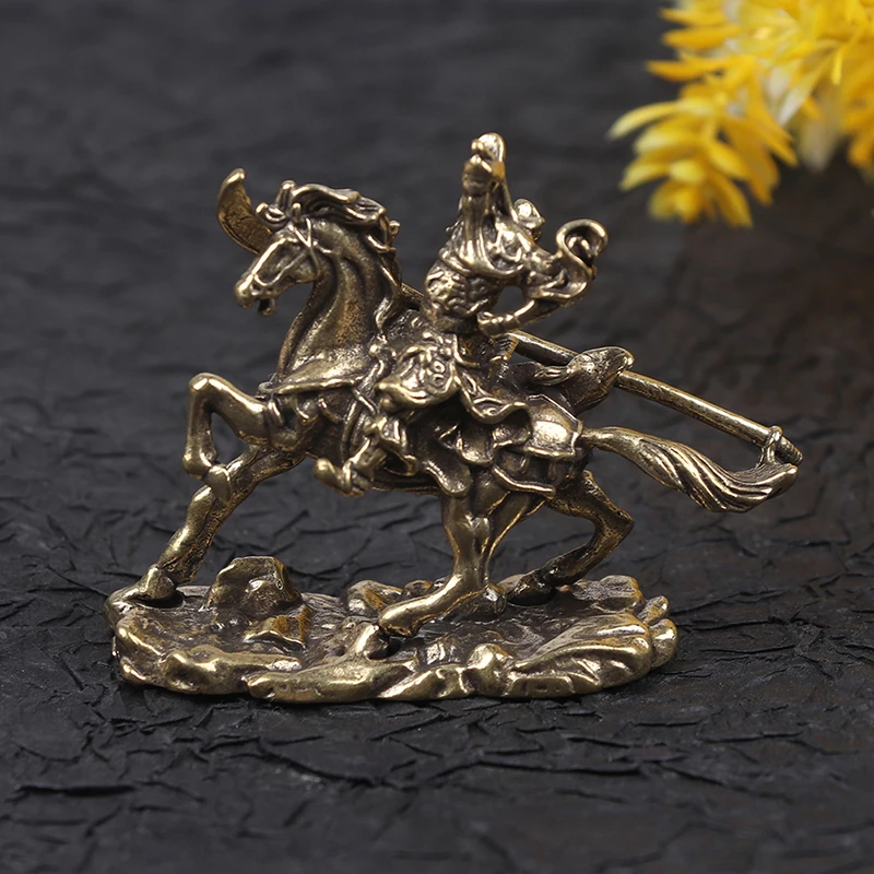 Brass  of Wealth Riding Horse Guan Gong Statue Home Decoration Accessories