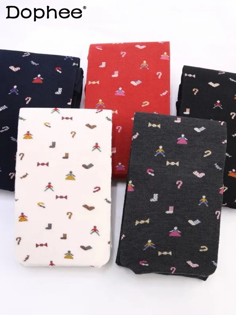 

Japanese Original Spring and Autumn New Cartoon Pattern Jacquard Base Tights Knitted Cotton Warm Sweet Cute Pantyhose for Women