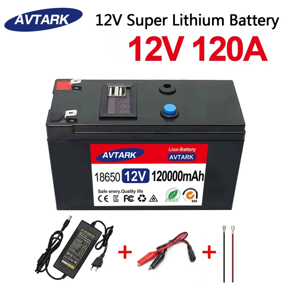 

12V Battery 120Ah 18650 lithium battery pack Rechargeable battery for solar energy electric vehicle battery+12.6v3A charger