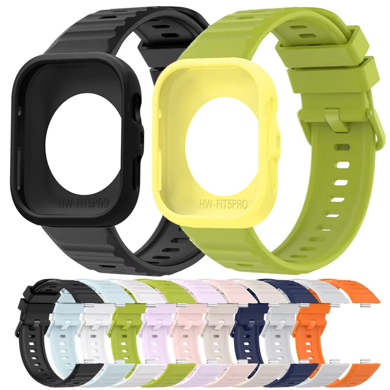 2-in-1-Armband+Hülle aus Silikon für Huawei Watch Fit 5, sportliches, komfortables Armband für Huawei Watch Fit 5 Pro, Sportarmband