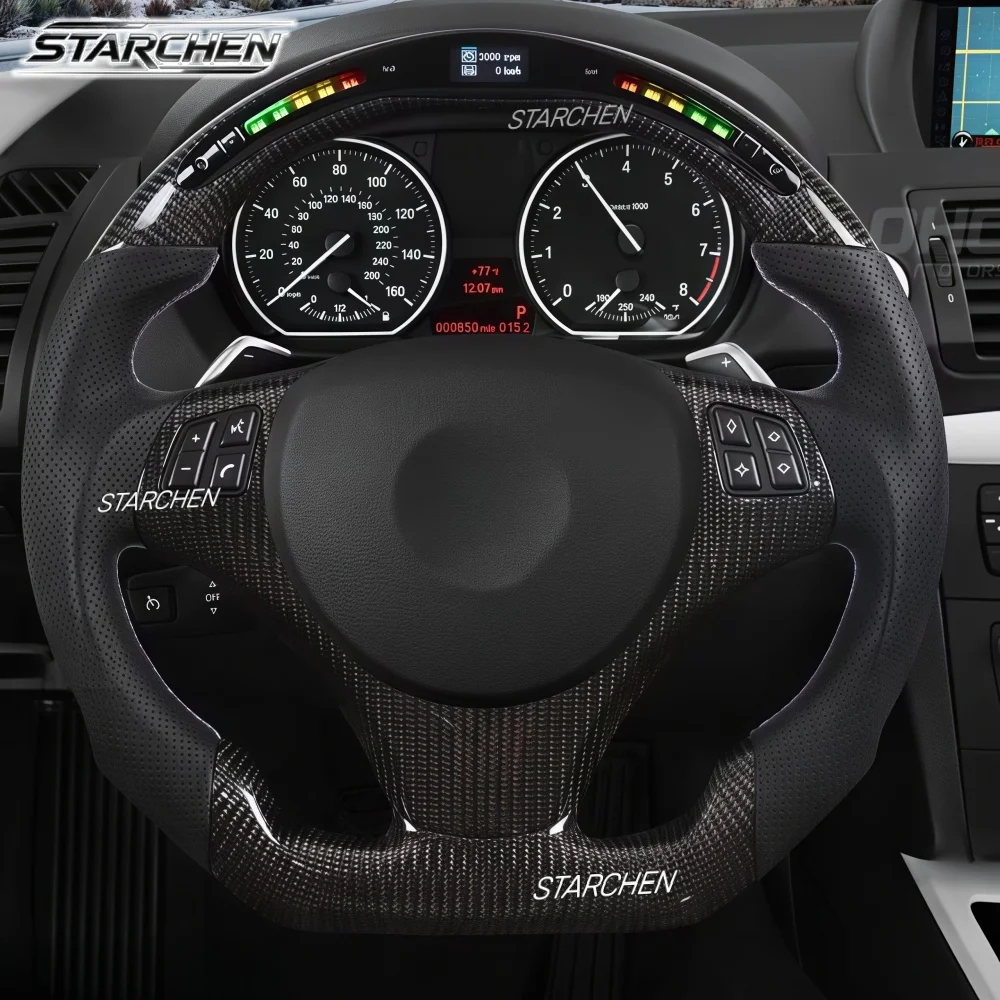 

Real Carbon Fiber LED Steering Wheel for Bmw E90 E92 E93 M3 328i 335i SSG 2005-2013 LED Shift Indicator W/ Paddle Shift Holes