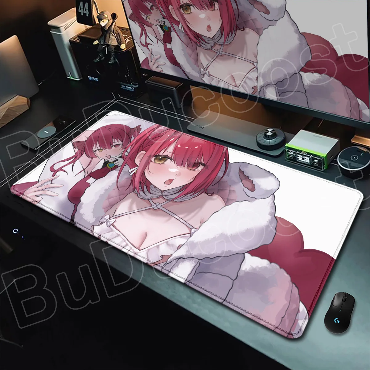 PC Kawaii Girl Hololive Houshou Marine Desktop-Mauspad, rutschfeste Computer-Gaming-Tastaturmatte, 900 x 400 mm, Kantenschutz, Büroteppich – Detail 5