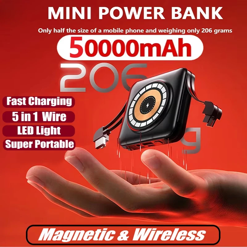 50000mAh Wireless Magnetic Power Bank Super Fast Charging Portable Battery Charger For iPhone Samsung Huawei 2025 New