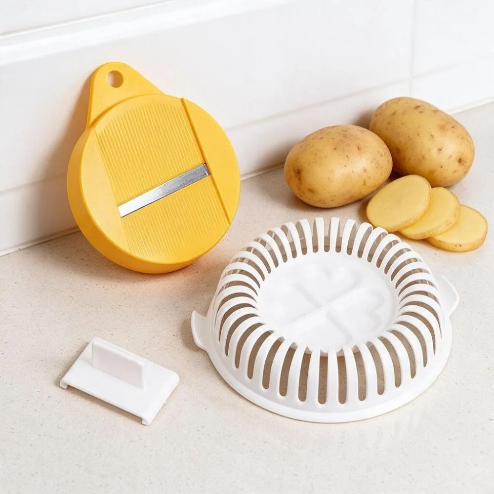 DIY Microwave Potato Chip Maker Set Plastic Heat-resistant Potato Slicing Baking Rack with Hand Protector