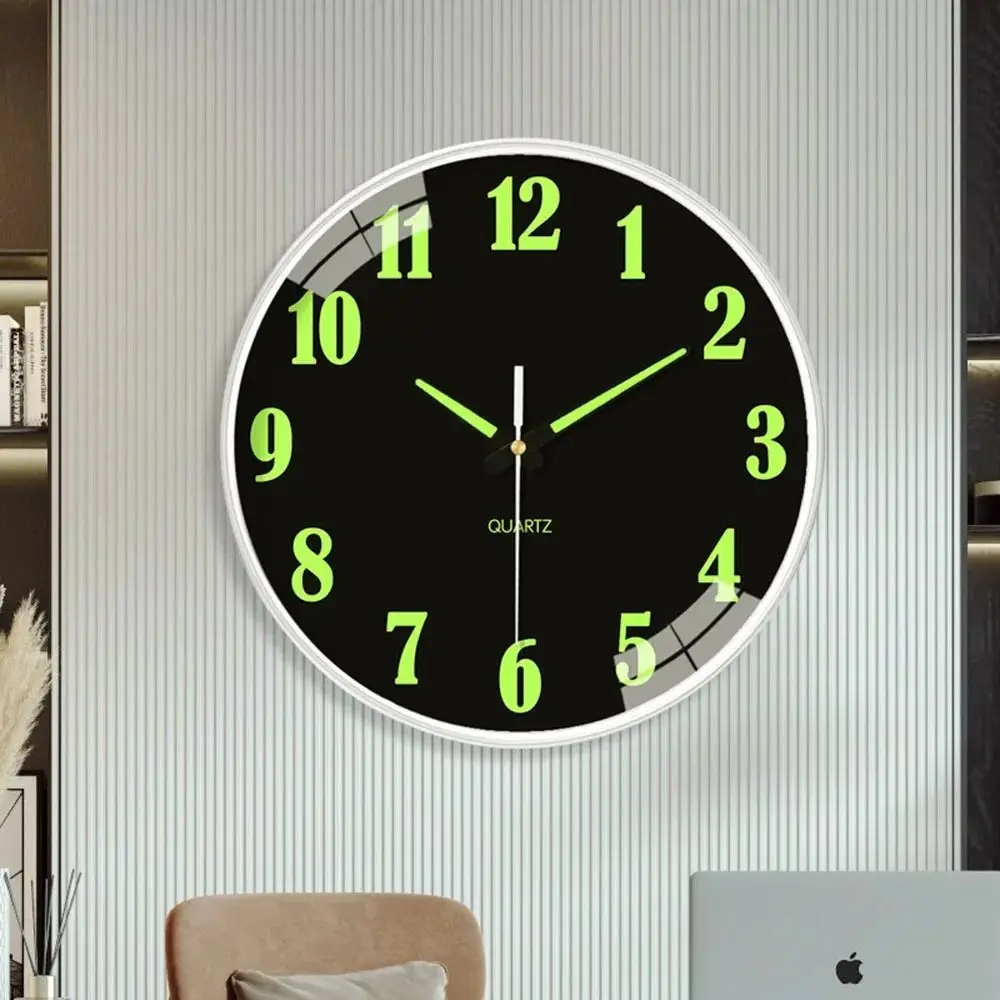 Wall Decoration Silent Quartz Wall Clock Round Time Accuracy Luminous Wall Clock Fashion Plastic Digital Clock Cafe