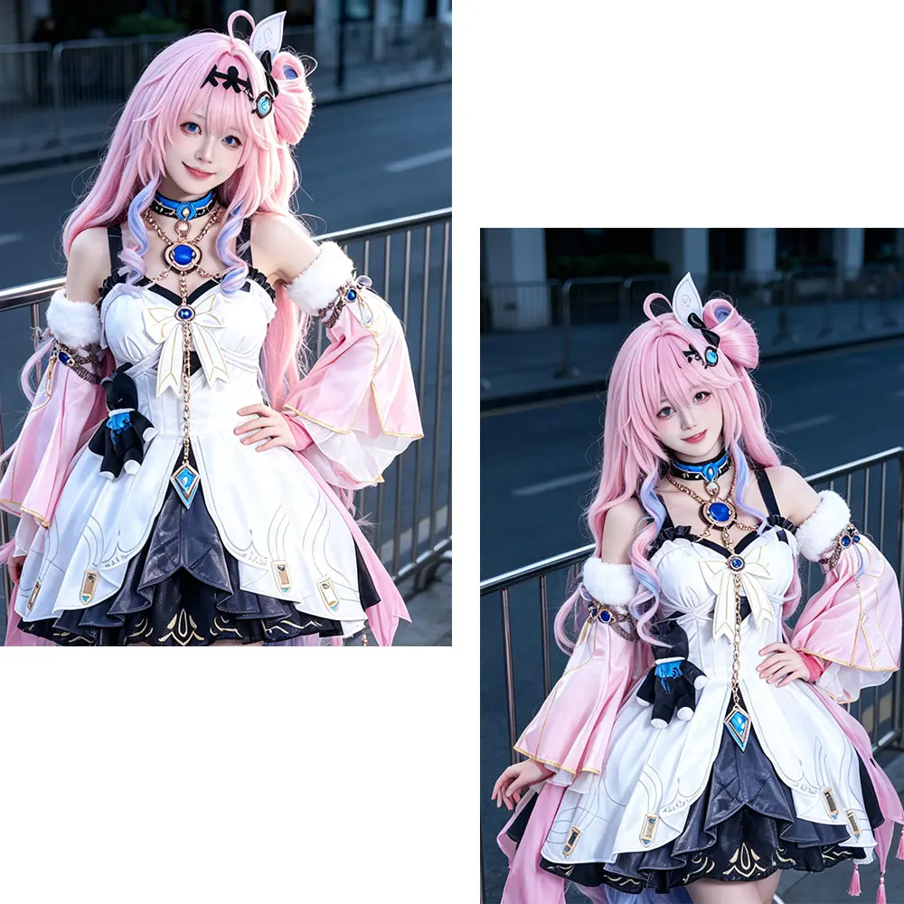 Dania‌ Cosplay Wig HSIU Pink Gradient Blue Purple Long Hair Heat Resistant Wig+Wig Cap Game Wuthering Waves Cosplay