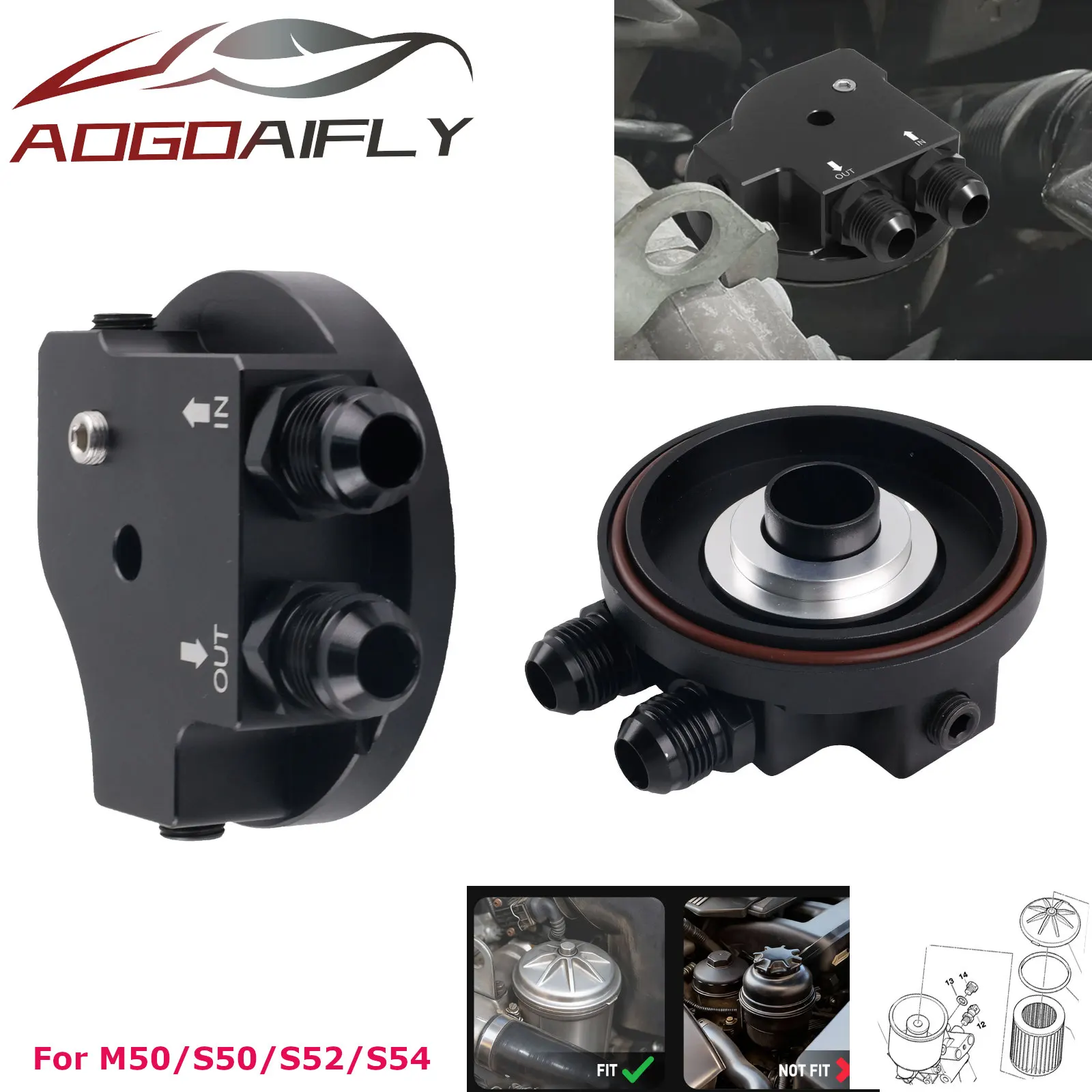 Oil Filter Cap With Cooler Fittings Upgrade Replacement 11421711075 For BMW M50 S50 S52 S54 E36 E46 Easy Install Aluminum