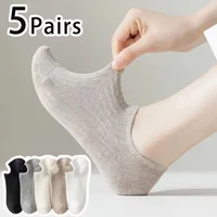 5 pares de calcetines invisibles de algodón de Color sólido para hombre y mujer, calcetines náuticos transpirables informales de corte bajo, calcetines invisibles, calcetines tobilleros cortos