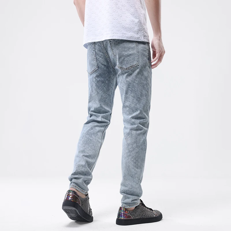 High-End Affordable Luxury Niche Design Full Printed Jeans Men's Trendy Unique Casual Stretch Slim Retro Skinny Pants