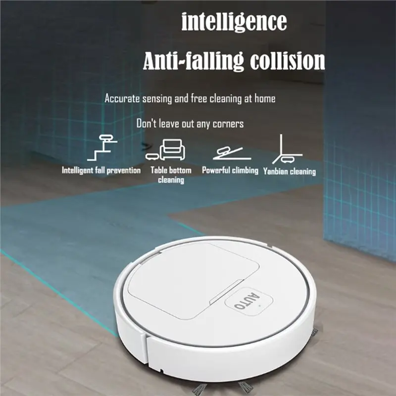 ABKR-Robot Vacuum Cleaner USB Rechargeable 1000Pa Suction Sweeper Floor Washer For Home Carpet Pet Hair Cleaning