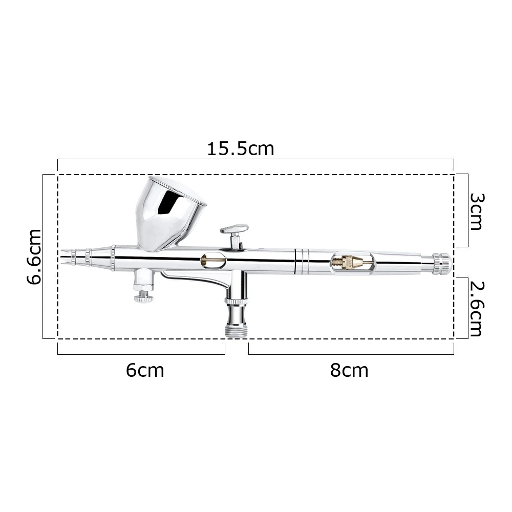 Nasedal-Pistola de pintura compacta para uñas y maquillaje, mini aerógrafo de 9cc, doble acción, para maquillaje, tatuaje facial, 0,2mm/0,3mm/0,5mm