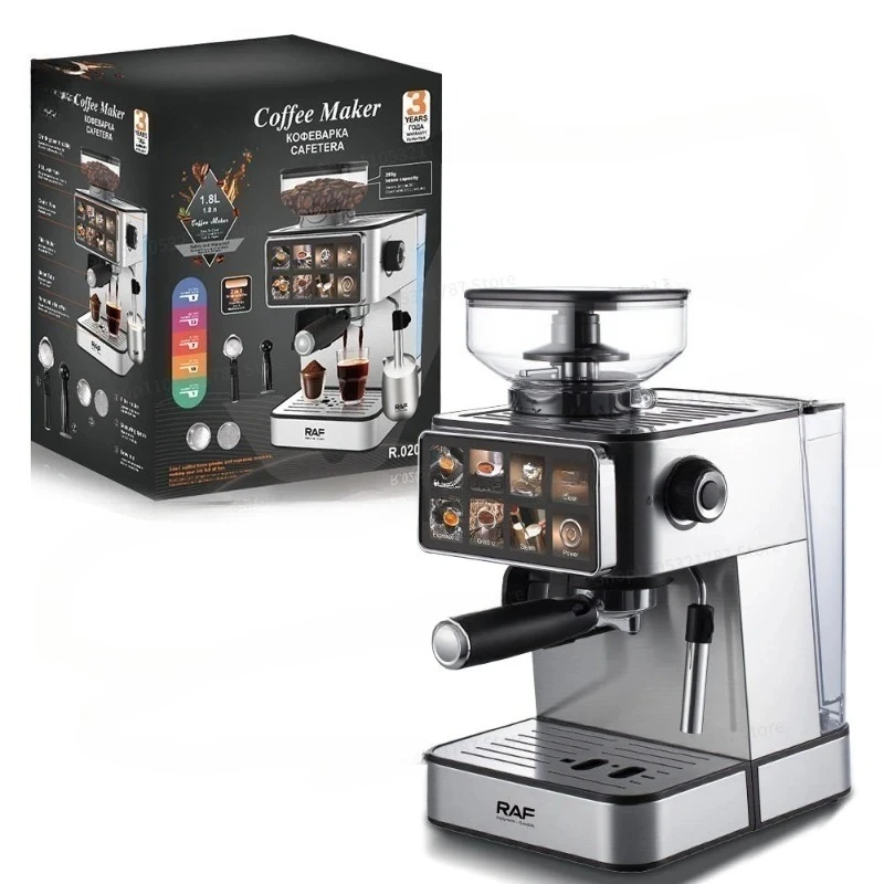 Touch Screen Espresso Press Fancy Coffee Machine, Bean Grinder 3-in-1
