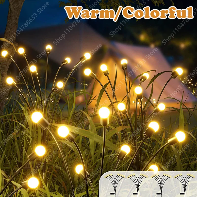 6/8/10 LED Solar Powered Garden Lights Firefly Lights Outdoor Waterproof Vibrant Swaying Lights for Patio Pathway Decoration