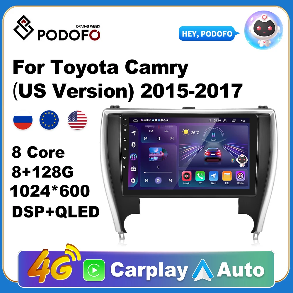 

Podofo Wireless CarPlay Andorid Auto Car Radio For Toyota Camry US Version 2015-2017 AI Voice Multimedia GPS 2din autoradio