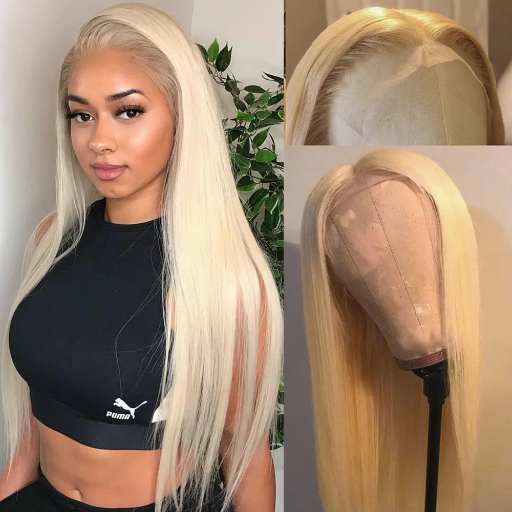 

613 Honey Blonde Color Lace Front Human Hair Wigs for Women Brazilian Straight Highlight T Part Lace Frontal Wig Remy Human Hair