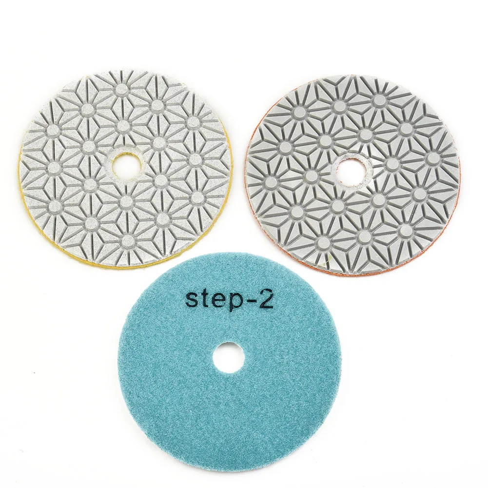 

3PCS 4 Inch 100mm Dry/wet Diamond Polishing Pads 4 Inch Wet/Dry 3 STEP Set Granite Stone Concrete Marble Abrasive Tools