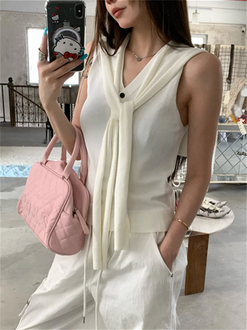 Alien Kitty All Match Elegant White Tank Tops Women Slim New With Scarf Fashion Summer Office Lady 2024 Chic Work Wear Camis