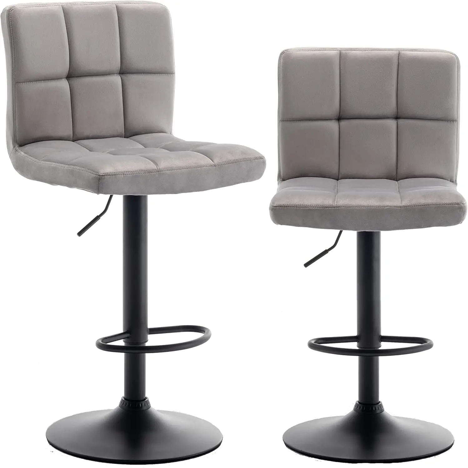 Btexindustrial endüstriyel sayaç yüksekliği Barstools yüksek geri ayarlanabilir Modern Bar sandalyeler Metal döşemeli döner gri kadife yemek