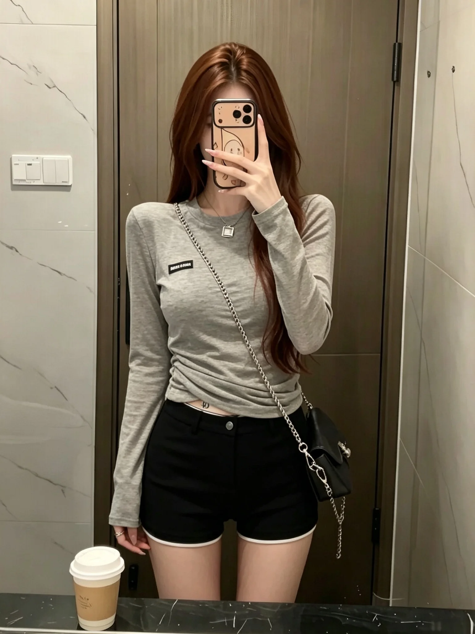 Retro Simple round Neck Long Sleeve T-Shirt Women's Loose Versatile Slimming Design Casual Style Upper Body Korean Style Comm...