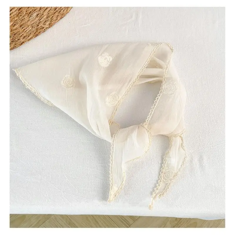 الرجعية الفرنسية نمط الدانتيل عقال روز طباعة الشعر وشاح بوهيميا مثلث الحجاب العصابات الشعر للمرأة فتاة الموضة الحلو